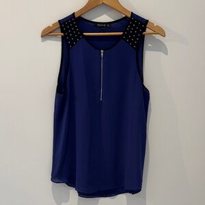 Chic Blue Sleeveless Blouse with Stud Details